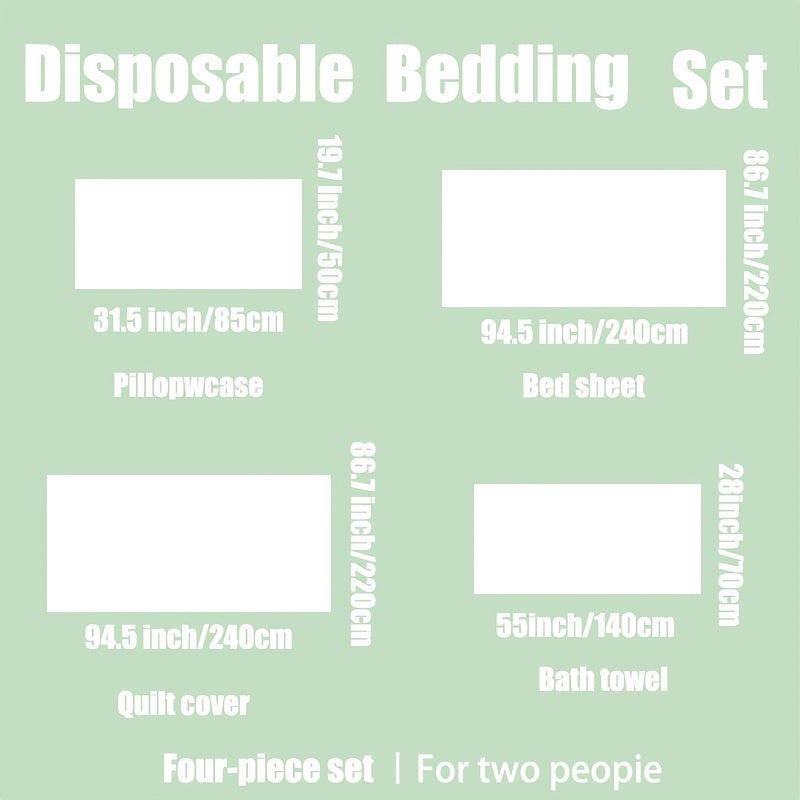 Disposable Bedding Set of Four Sheets Quilts and Pillowcases for Single Use