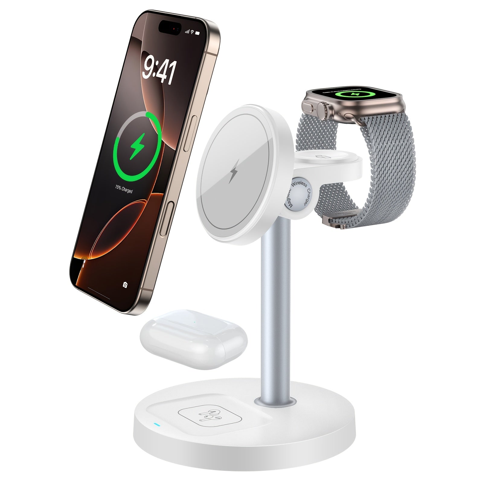 15W Magnetic Wireless Charger Stand for iPhone 12-16 Series with Adjustable Angle and Heat Dissipation Vents