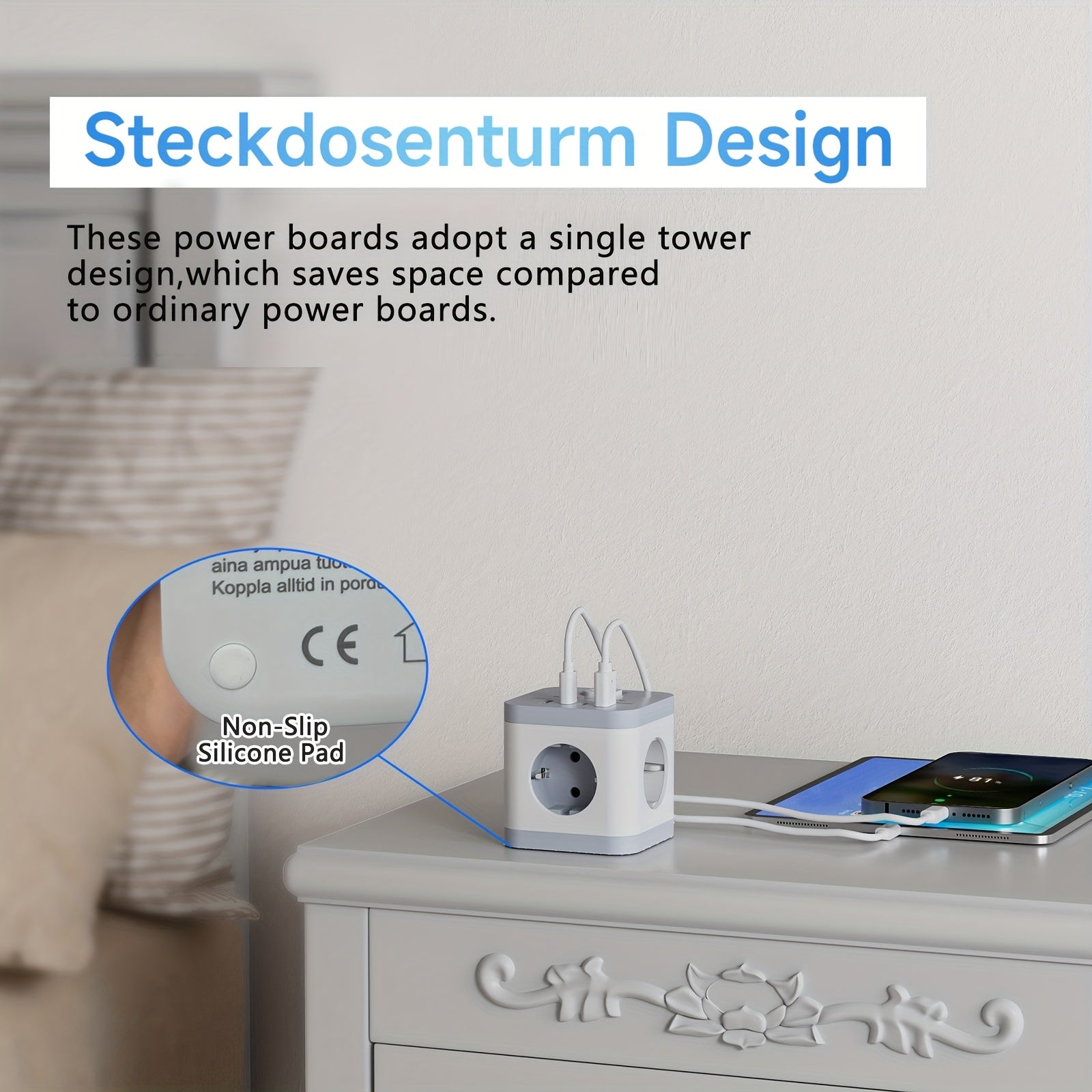 Power Strip with USB Port European Plug 220V 16A 3680W Travel Power Adapter