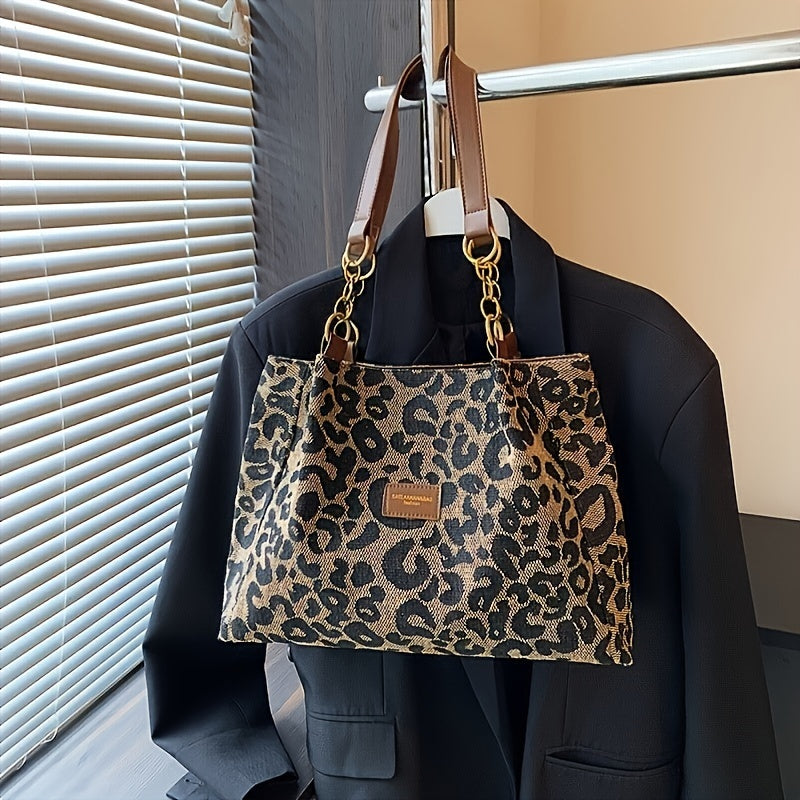 Leopard Print Canvas Tote Bag for Women with Top Handle for Daily Use