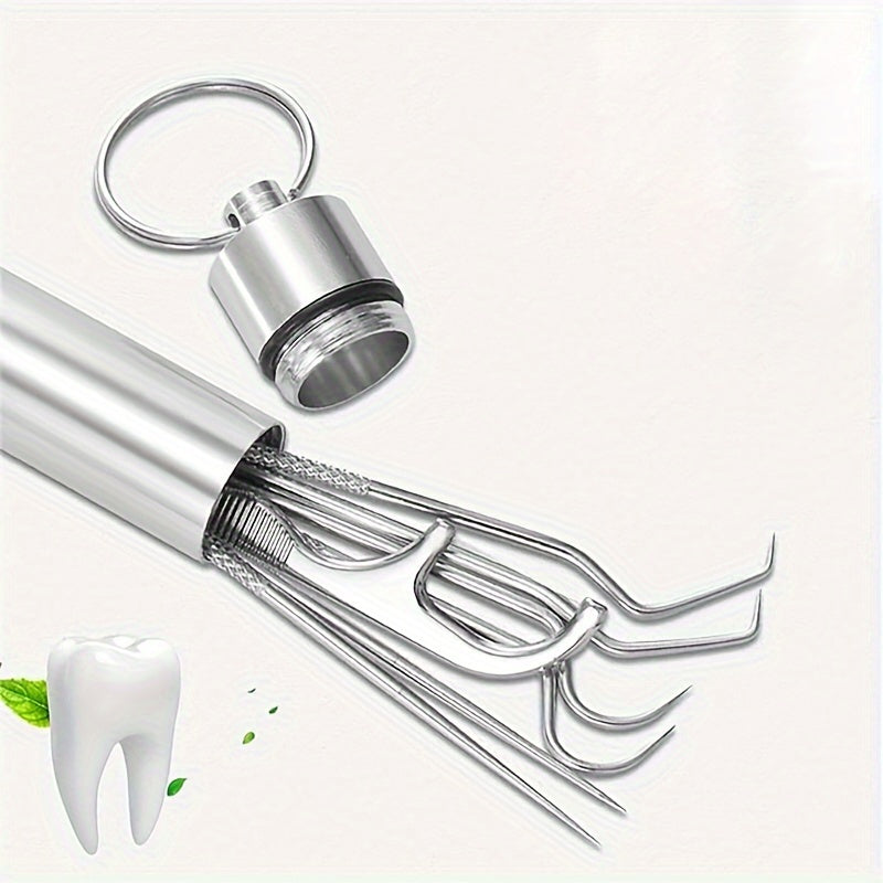 Stainless Steel Toothpick Set with Keychain Reusable Titanium Waterproof Holder for Travel and Outdoor Use
