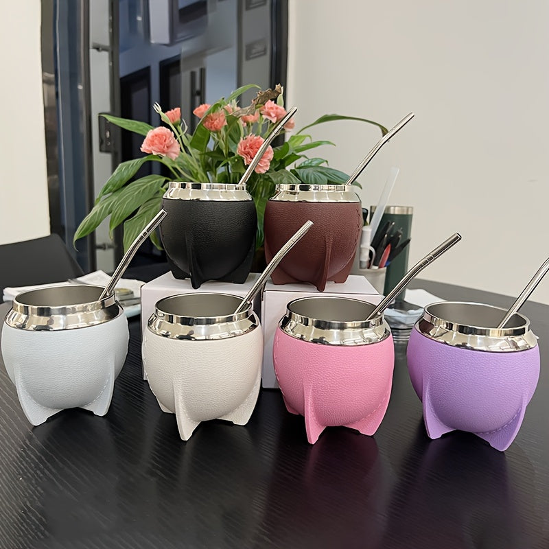 280ml Stainless Steel Yerba Mate Cup with Leather Strap and Double Wall Design