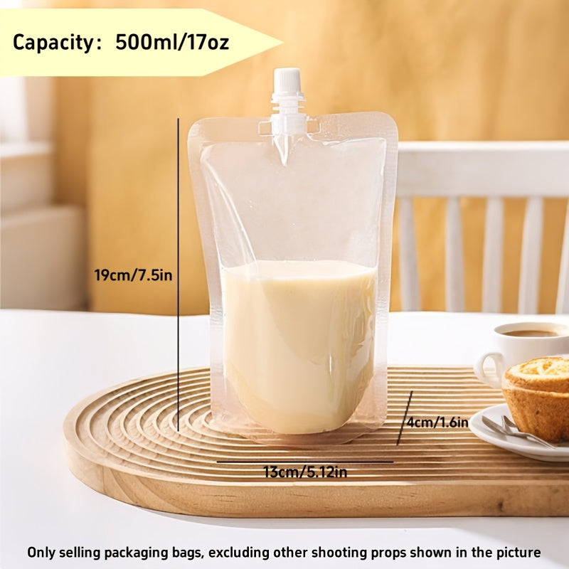 50 Transparent Nozzle Bags for Beverage Packaging Self-Sealing Plastic Bags