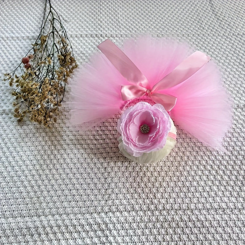 Pink Tulle Skirt and Headband Set for Infant Girls Baby Girl Ballet Costume Birthday Photo Prop