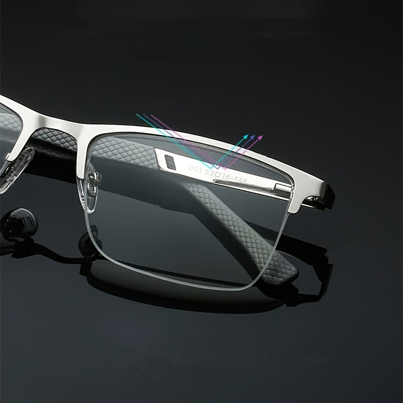 Erkaklar uchun yarim ramkali metall o'qish ko'zoynaklari, uzoq ko'rish uchun, charchoqga qarshi +1.0 dan +4.0 gacha