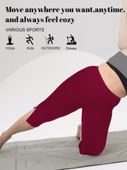 Women's Plus Size Flat-Waist Yoga Pants 7-Inch Leggings for Workout Running