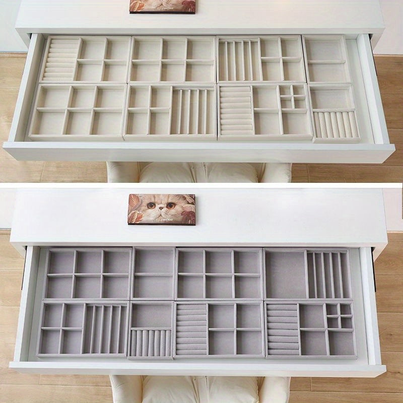 Zargarlik buyumlarini ko'rsatish uchun stol usti saqlash uchun taxta, quloq taqichlari, uzuklar va bilaguzuklar uchun