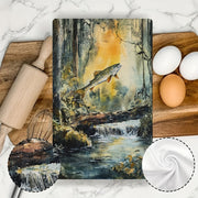 2 ta Ultra Soft oshxona sochiqlari to'plami 40x60cm, suv o'tkazmaydigan, o'rmon daryosi dizayni