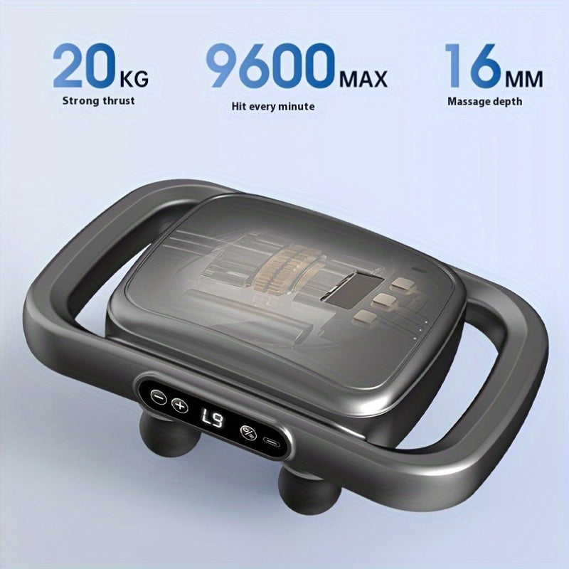 6-Head Deep Tissue Massage Gun with Quiet Motor 30KG Strike Strength 9 Intensity Levels Rechargeable Hands-Free Operation