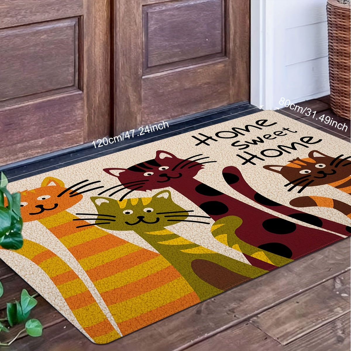 Entrance Floor Mat with Cat Homecoming Alphabet Print Non-Slip Stain-Resistant Indoor Outdoor