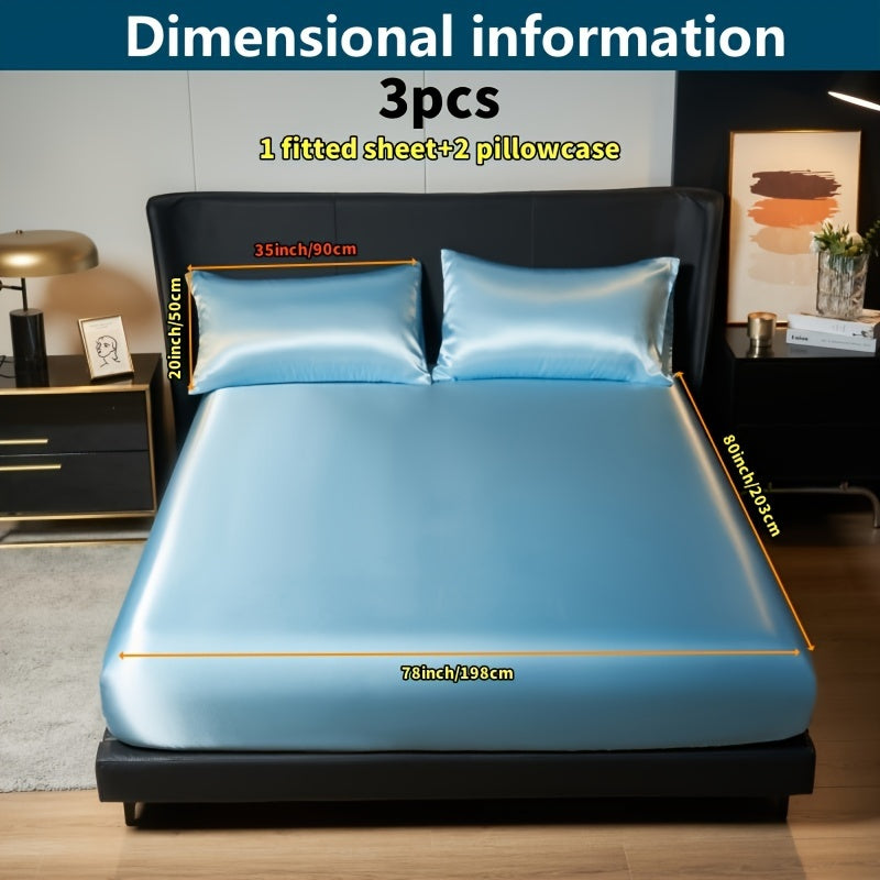 Роскошный сатиновый комплект простыней и наволочек однотонного цвета для кровати