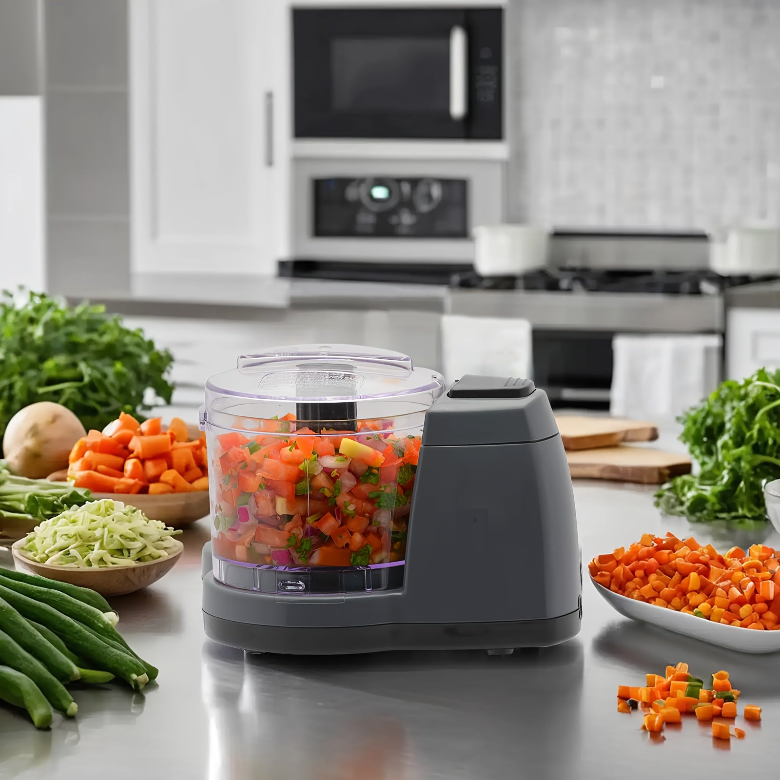 2-кубковый электрический овощерезка с европейской вилкой, без необходимости в батарее