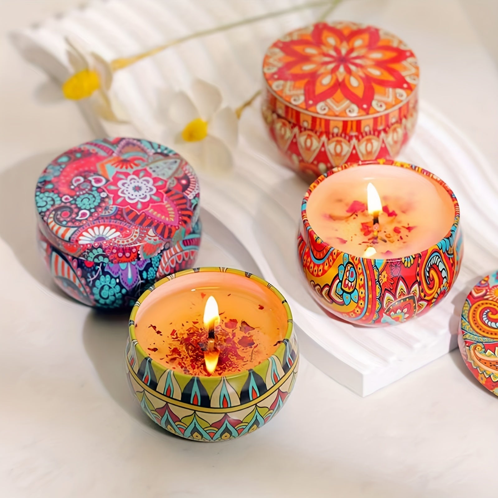 4-Piece Scented Candle Set with Jasmine, Sandalwood, Rose, Canglan Fragrances for Relaxation and Gifts