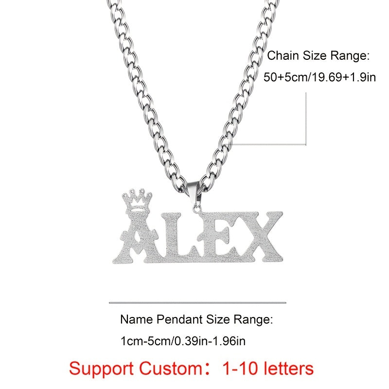 Personalized Name Necklace with Crown Pendant Stainless Steel Silver Plated Unisex Jewelry