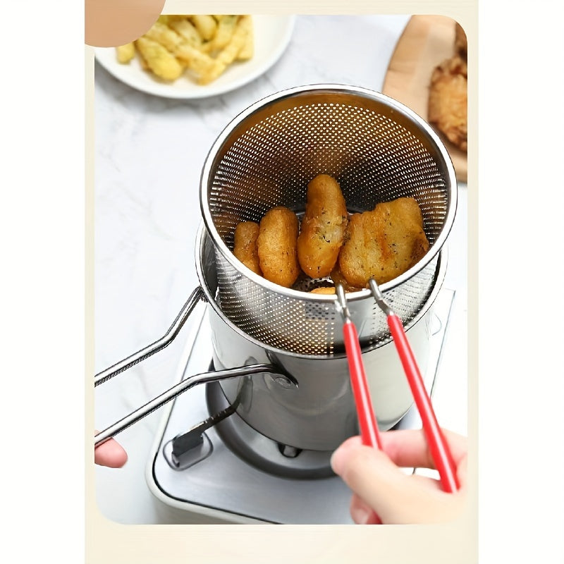 Juego de mini freidora de tempura de 3 piezas, olla de acero inoxidable para freír con tapa y cesta