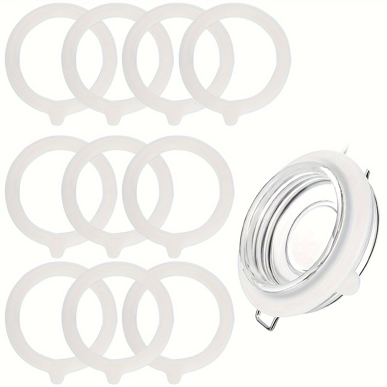 10 ta oq silikondan yasalgan oddiy bankalar, idishlar va shishalar uchun muhrlangan halqalar to'plami. Oshxona tashkiloti va saqlash uchun mukammal. Zarur oshxona aksessuarlari.