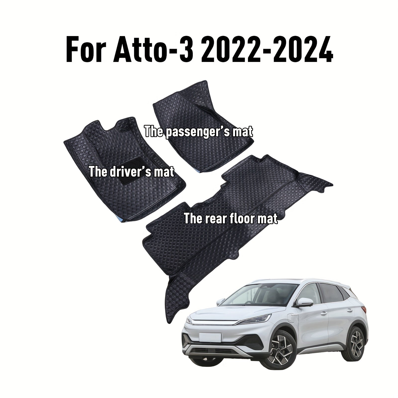 Car Floor Mats Black Diamond Grid 3pcs for Sedan Anti-Slip Wear-Resistant