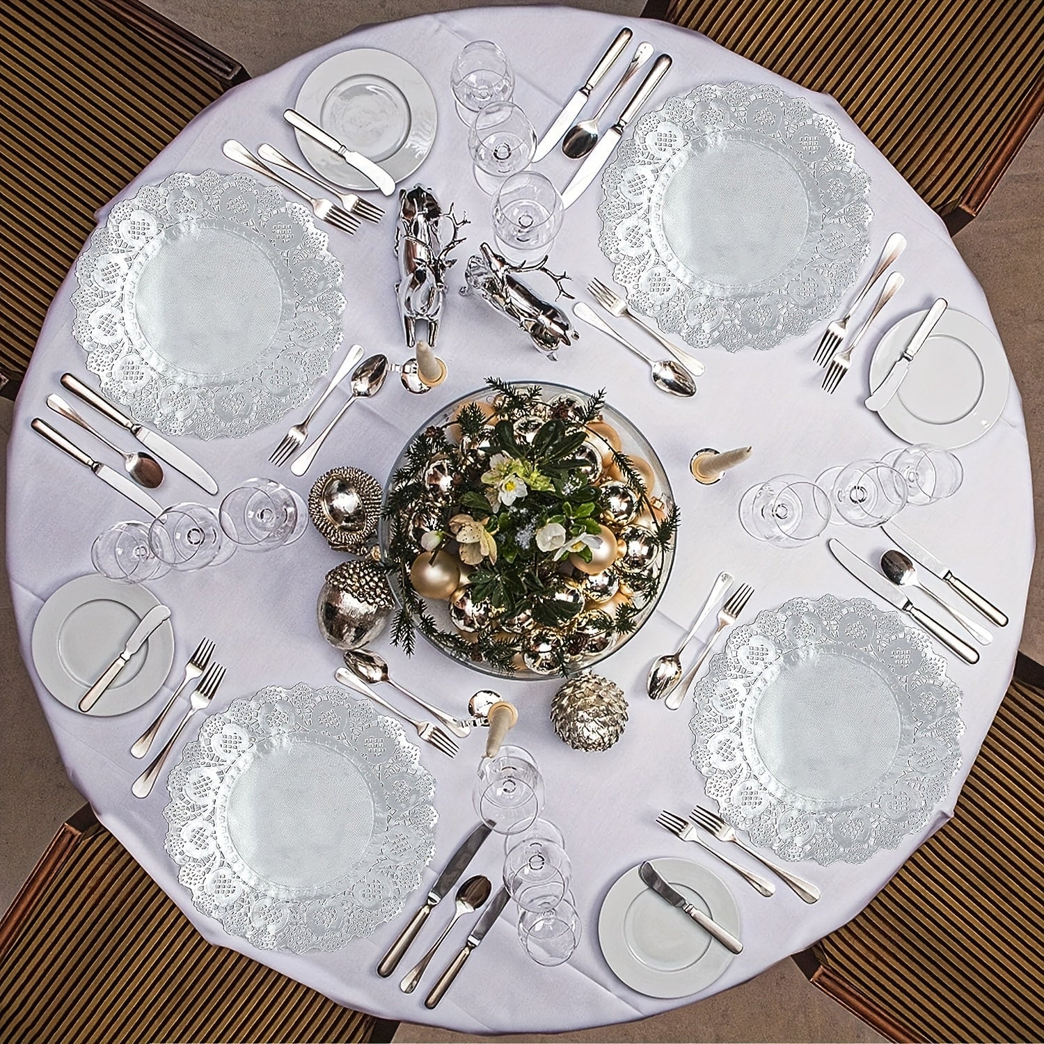 Pack of 100 Silver Lace Round Paper Doilies for Desserts and Events