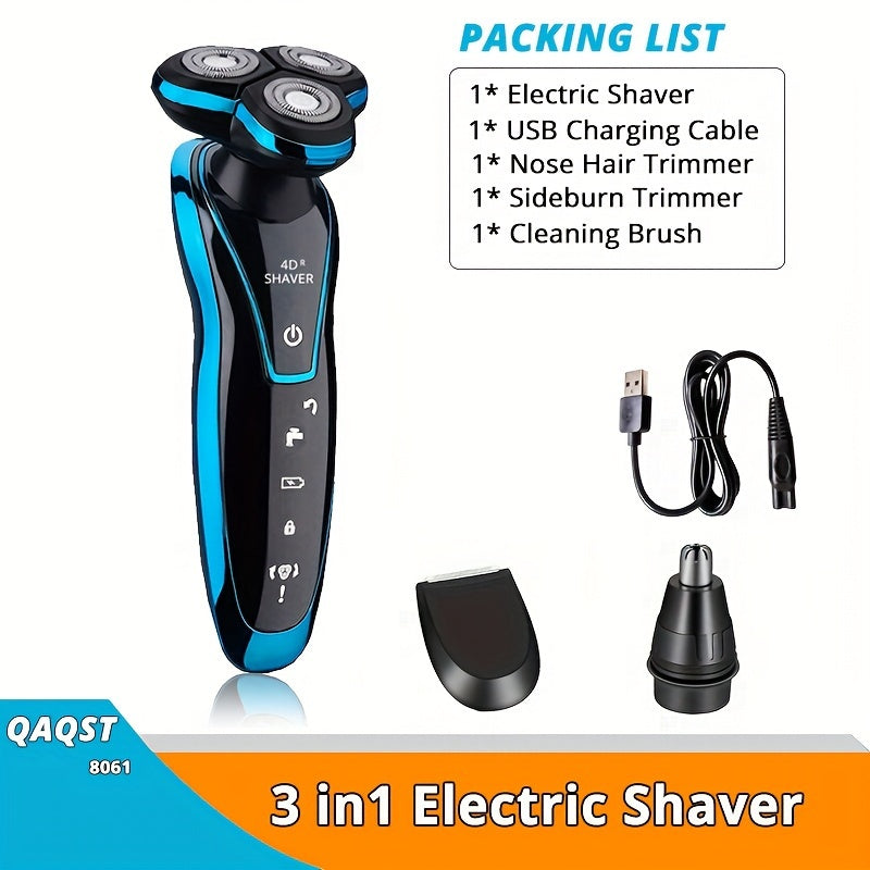 Portable USB Rechargeable Electric Shaver with Floating Head for Face and Nose Hair Trimming