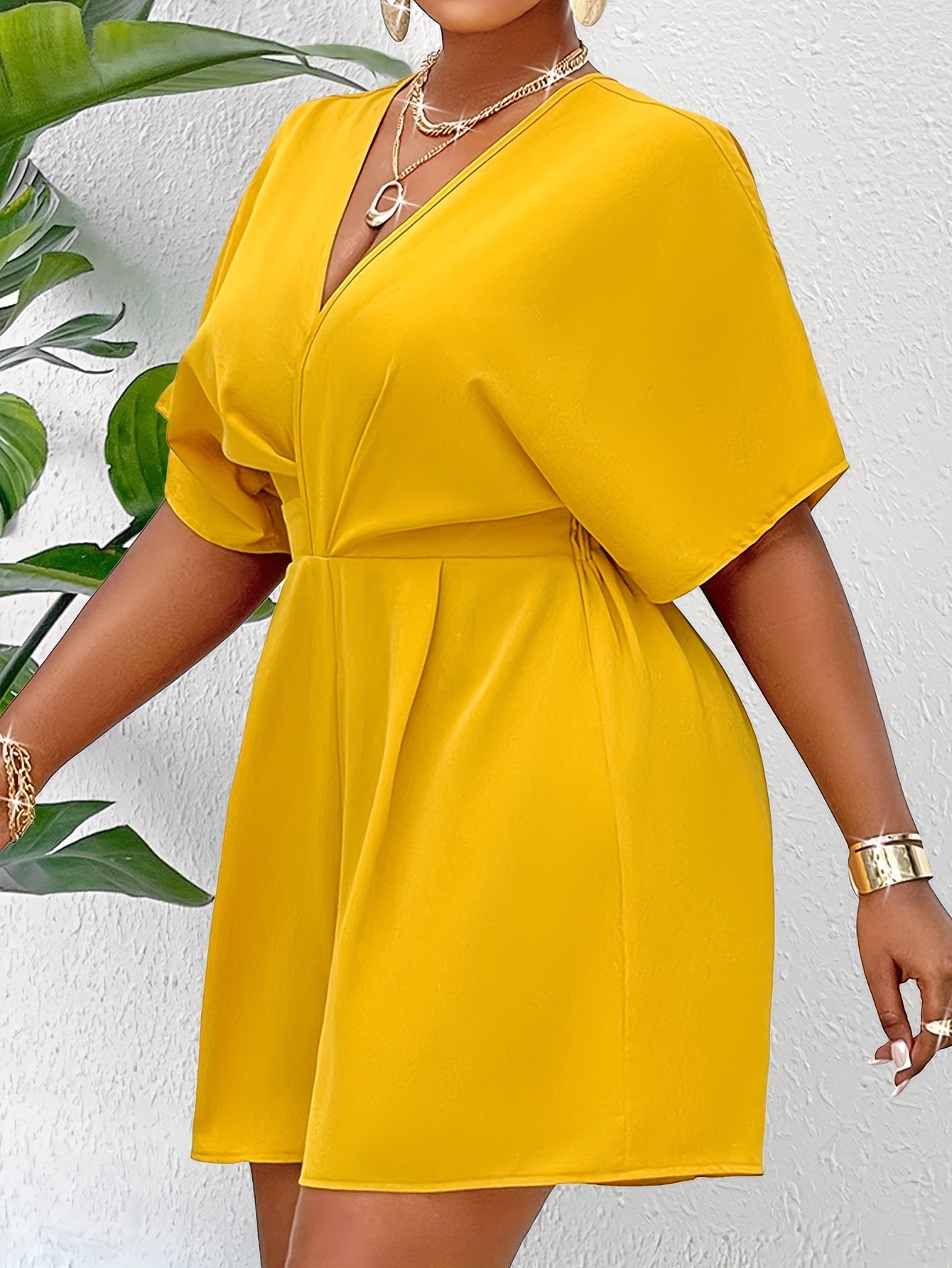 Women's Polyester Blend V-Neck Sleeveless Jumpsuit Summer Large Size