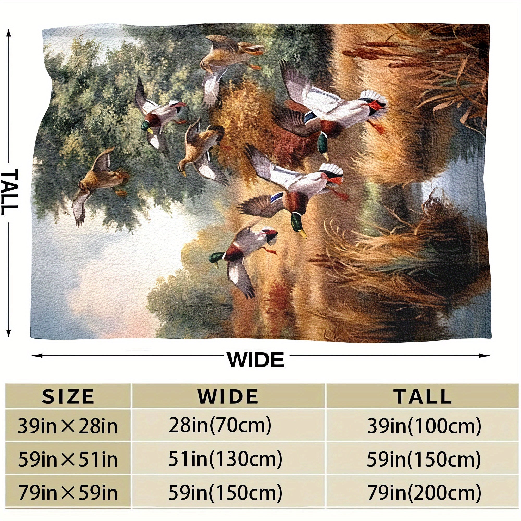 Duck Hunting Pond Flannel Throw Blanket Hypoallergenic All-Season Travel Camping Polyester