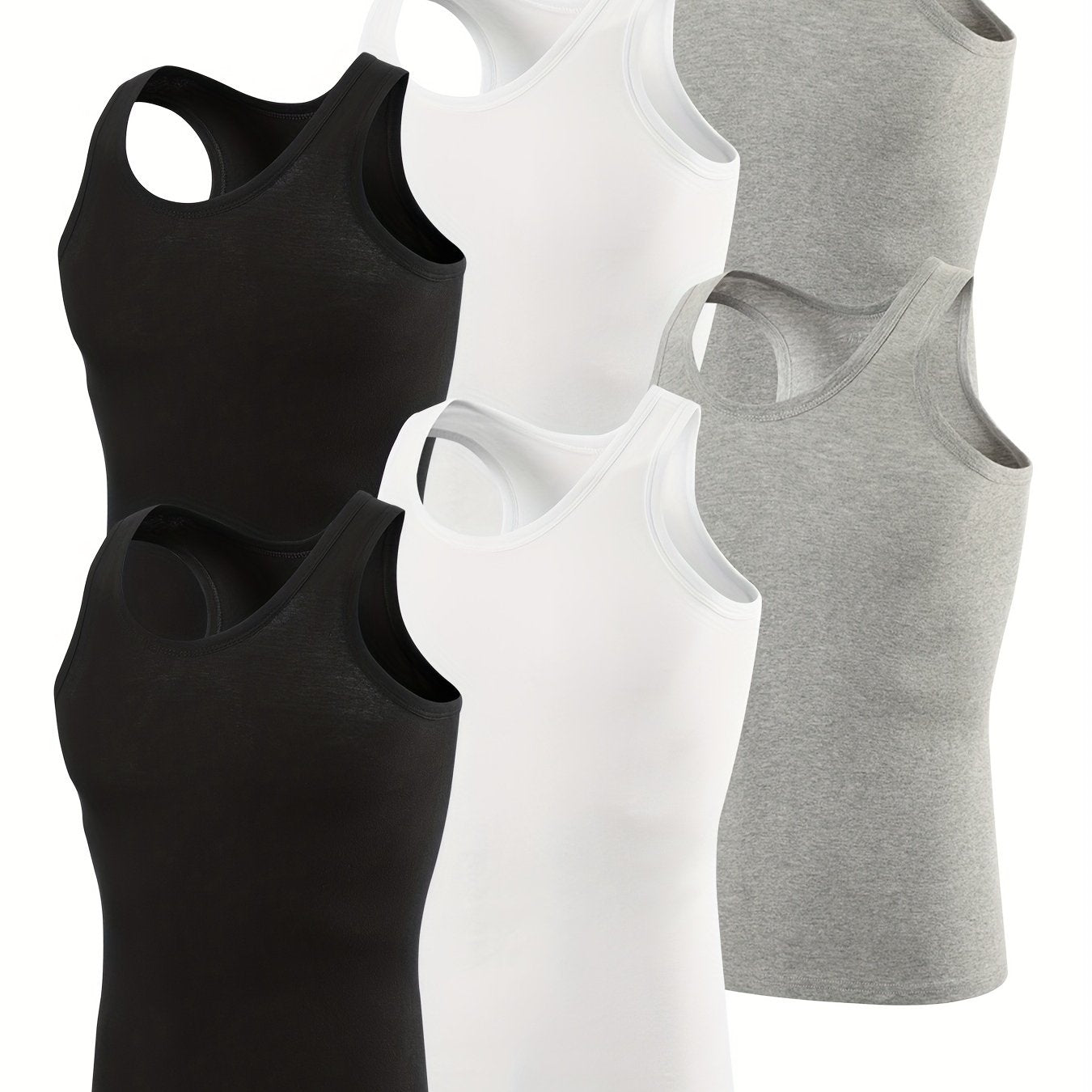 6 piezas de camisetas sin mangas de algodón para hombre, de color sólido, ropa interior deportiva para fitness