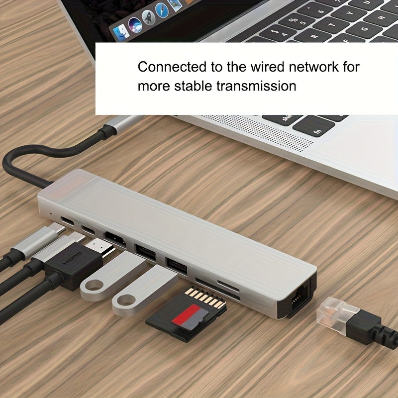 Multi-Functional USB-C Hub with Ethernet HDMI PD Charging and Card Reader