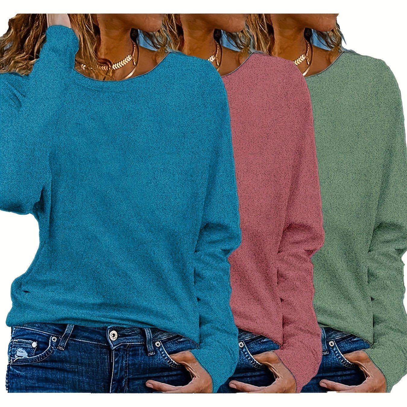 Women's Solid Color Round Neck Long Sleeve T-Shirts Casual Autumn Spring