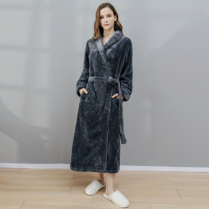 Flannel Bathrobe for Women Long Sleeve Soft Coral Velvet Lounge or After Bath