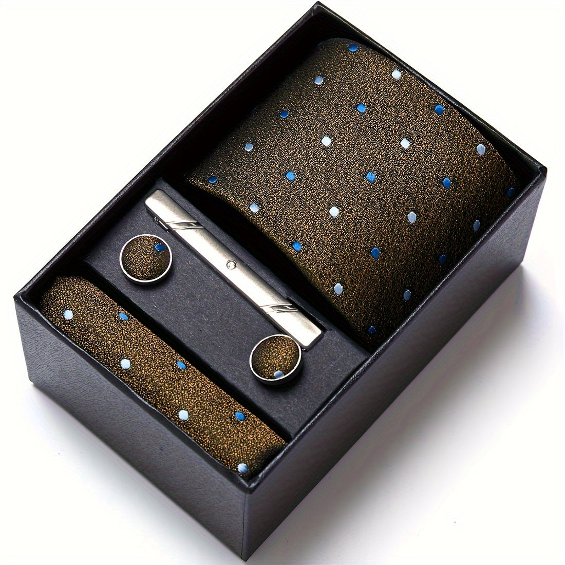 Men's Wedding Accessories Gift Set Tie Cufflinks Pocket Square in Gift Box