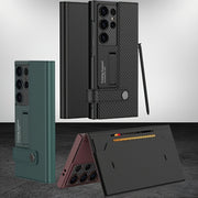 Leatherette Phone Case with Carbon Fiber Pattern for Samsung S24 Ultra Plus Card Storage Anti-Fall Protection