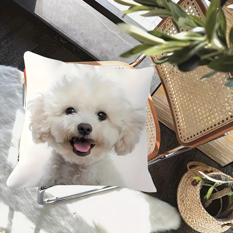 Oq it printi yostiq qopqog'i, zamonaviy uslub, qaytariladigan, zipper yopilishi, polyesterdan tayyorlangan, mashinada yuvish mumkin, uy divanida yotish uchun mos, 1 dona, o'lchami: 45.72x45.72 sm, yashash xonasi bezatish uchun mukammal.