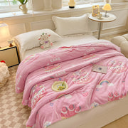 Warm Plush Throw Blanket with Birthday Cake Design, Rainbow and Strawberry Details