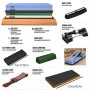 Knife Sharpening Stone Set with Grit 400/1000/3000/8000, Bamboo Base, Leather Strop