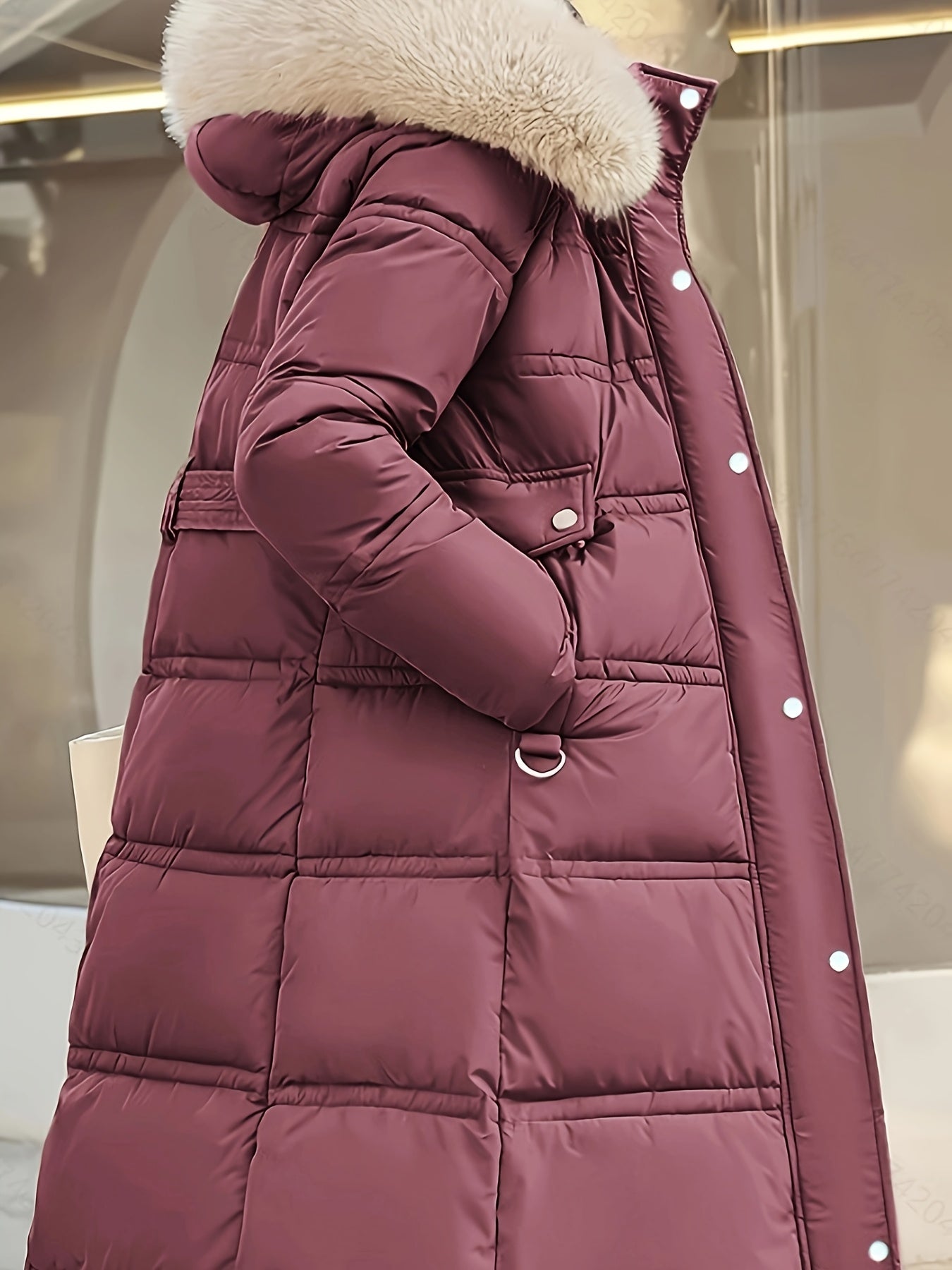 Women's Long Hooded Parka with Removable Fur Trim Waterproof Windproof Insulated in Purple