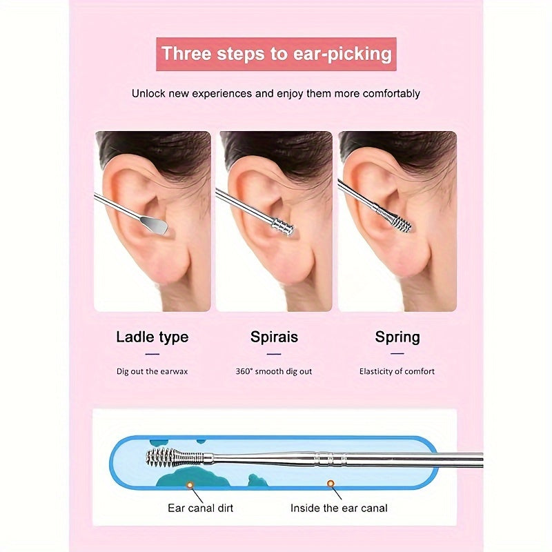Ear Care Kit with 6 Stainless Steel Ear Spoons and Storage Case for Daily Cleaning
