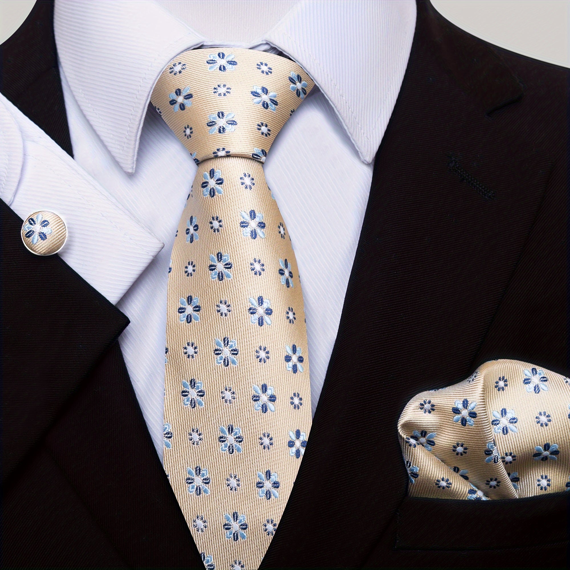 Men's Fashion Tie Set with Handkerchief and Cufflinks Polyester for Weddings and Formal Events