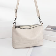 Women's Genuine Leather Shoulder Bag with Large Capacity Black White