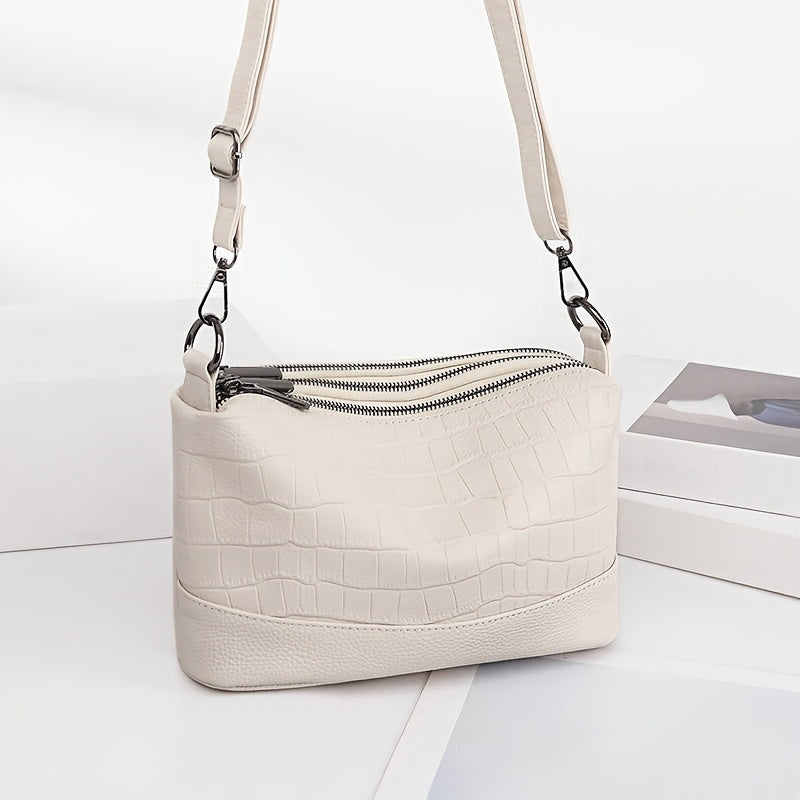 Women's Genuine Leather Shoulder Bag with Large Capacity Black White