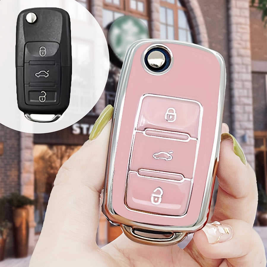 Pink TPU Car Key Cover for Women Durable Anti-Drop Protection with Anti-Lost Keychain