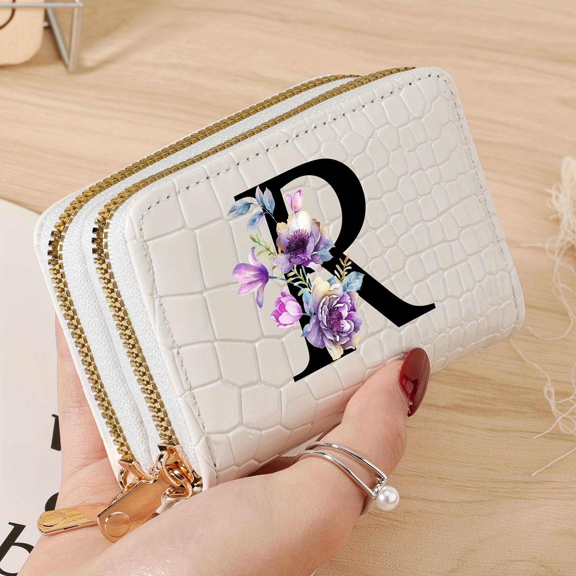 Minimalist Floral Credit Card Holder with Zipper Coin Purse for School and Back-to-School Supplies