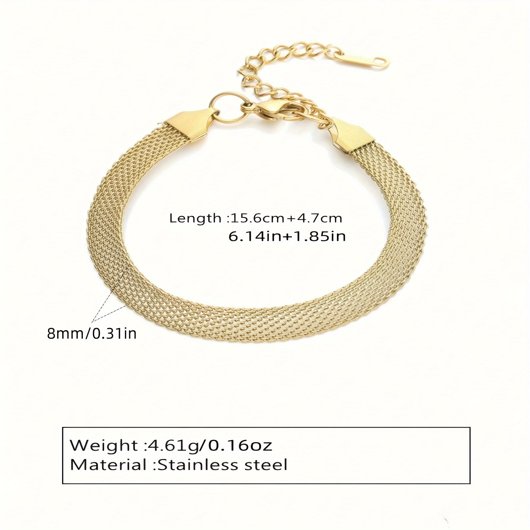 Hypoallergenic Stainless Steel Jewelry Set with Woven Mesh Necklace and Bracelet in 18K Plated Finish