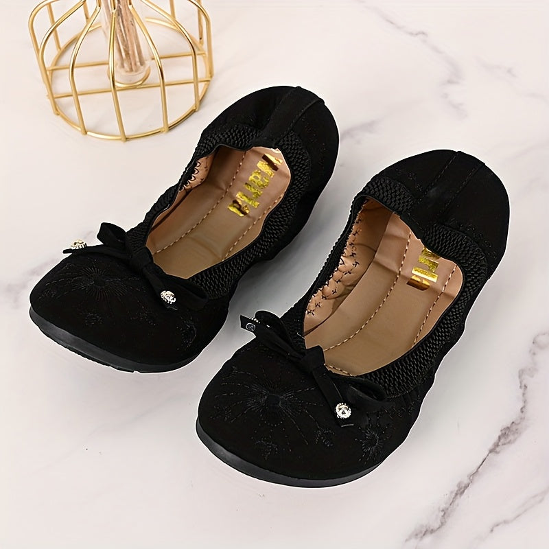 Women’s Slip-On Loafers with Bow Embroidery Synthetic Casual Shoes