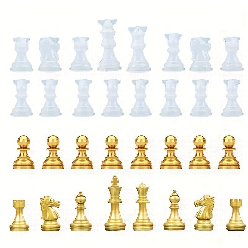 Resin Chess Set Kit with Epoxy Silicone Molds for DIY Chess Board Craft