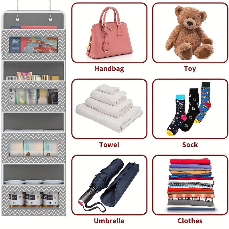 4-Tier Door Hanging Organizer with Clear Window Steel Hook Space Saving Storage for Bathroom Nursery Bedroom Toys