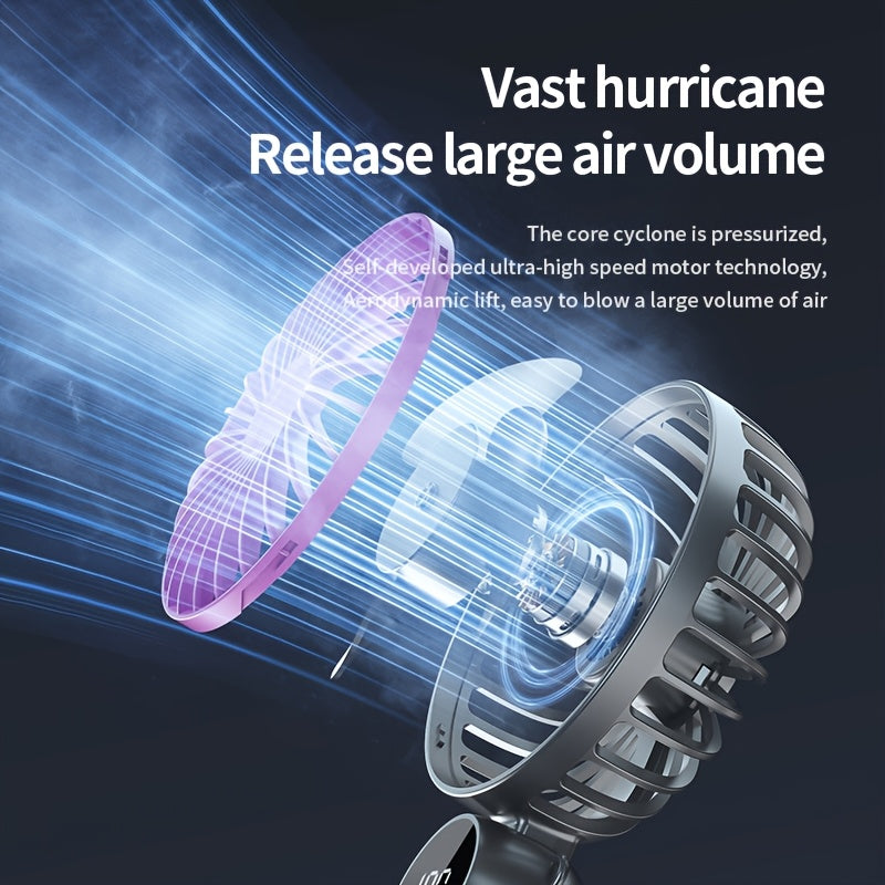 Portable USB Rechargeable Fan with 6 Speeds Digital Display Handheld Neck Desktop for Travel Outdoor