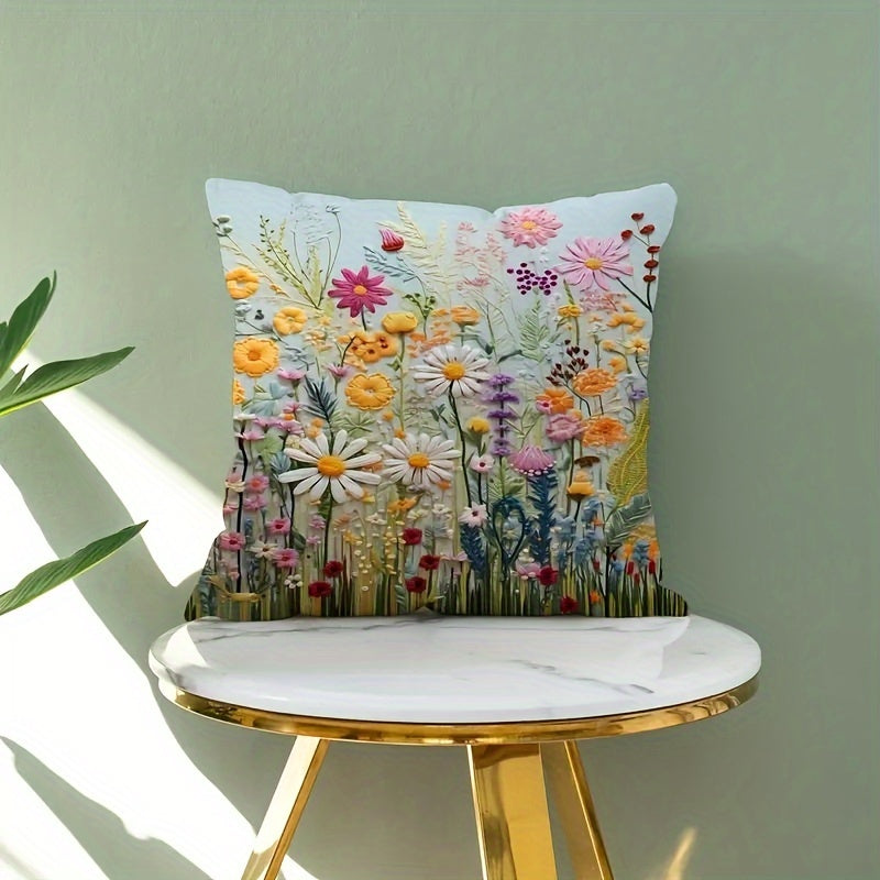 Vintage Floral Throw Pillow Cover Double-Sided Woven Polyester Decorative Cushion Case