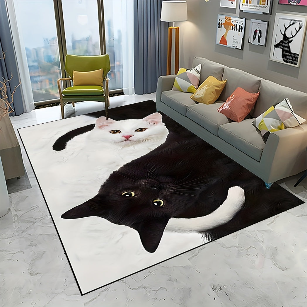 Black and White Cats Print Rug Non-Slip Indoor Outdoor Floor Mat