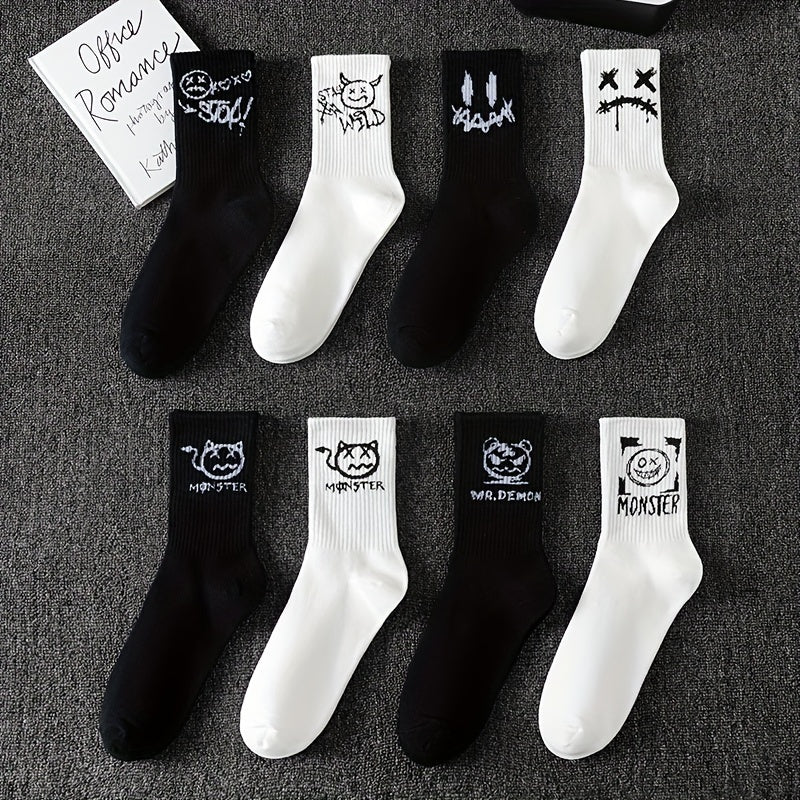 Men's Graffiti Pattern Crew Socks 3/5/8/10 Pairs Breathable Comfortable Outdoor