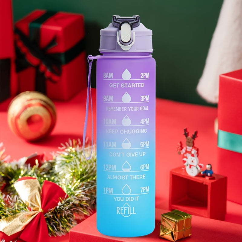 BPA-Free Water Bottle with Straw and Time Marker for Fitness and Sports